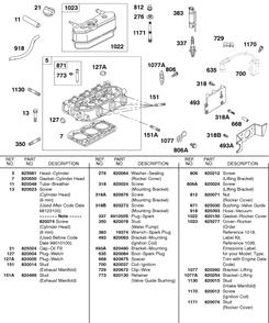 Rocker Cover, Cylinder Head, Ignition Diagram and Parts List for 437447-0105-XX  Briggs and Stratton Engine